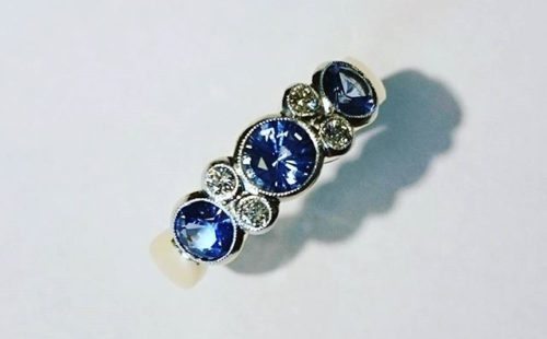 Sapphire and Diamond Platinum and Gold Ring