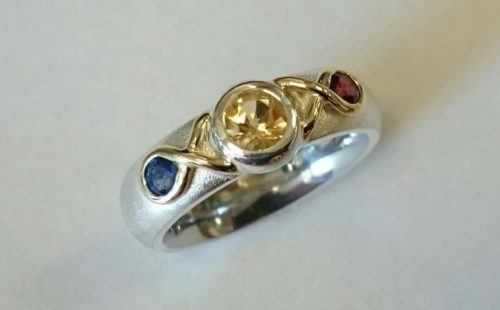 Citrine, Garnet and Sapphire Celtic Ring