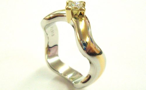 Diamond Platinum with Inlaid Pure Gold Ring